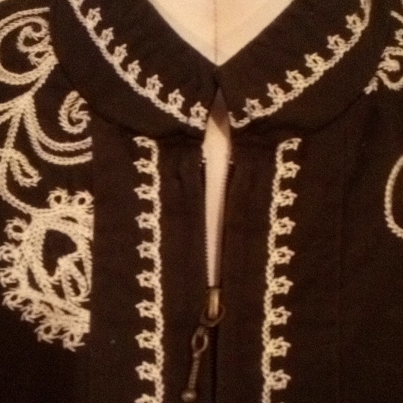 Women's jacket craff brand  med petite dark brown with cream embroidery - Picture 2 of 7